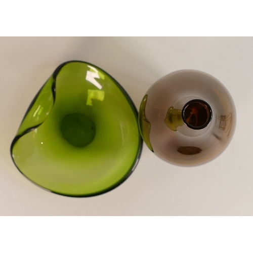 245 - Holmegaard Green Freeform Bowl together with an unmarked amber glass bottle vase. Height of tallest:... 