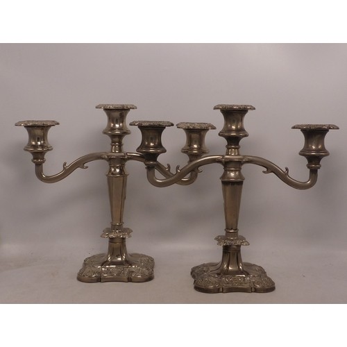 75 - A Pair of Silver Plated Three Branch Candelabra. Height: 25cm (2)