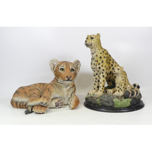 427 - Animal Figurines Resin Sculptures To include a Tiger Cub  03383 Young & Contented width 25cm  and an... 