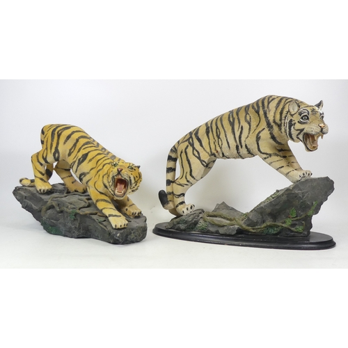 428 - Animal Figurines Sculptures in Resin to Include Two Pouncing Tigers Height: 30cm and 26cm(2)