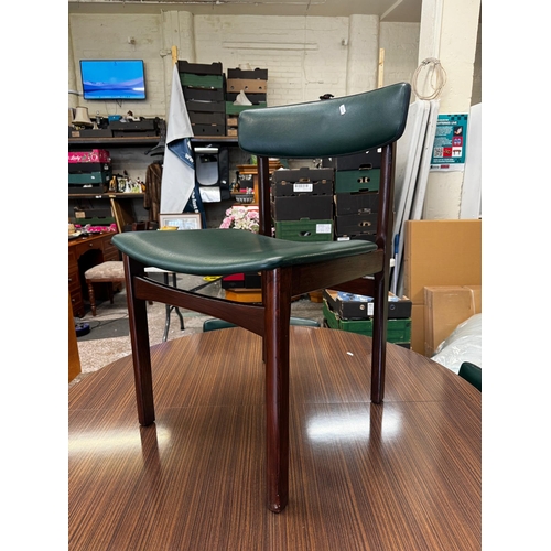 678 - Mid Century Modern Round Extending Formica Top Dining Table with 4 Matching Green Vinyl Upholstered ... 