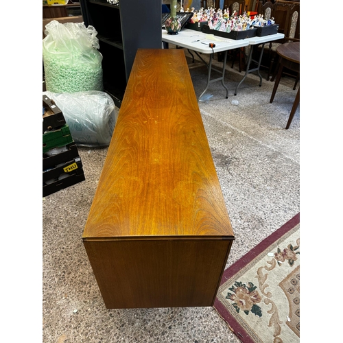 680 - Elliots of Newbury Mid Century Long Teak Sideboard with sliding doors - H7u8cm W220cm