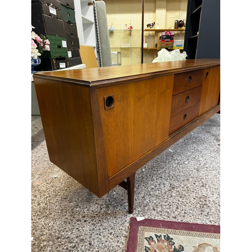 680 - Elliots of Newbury Mid Century Long Teak Sideboard with sliding doors - H7u8cm W220cm