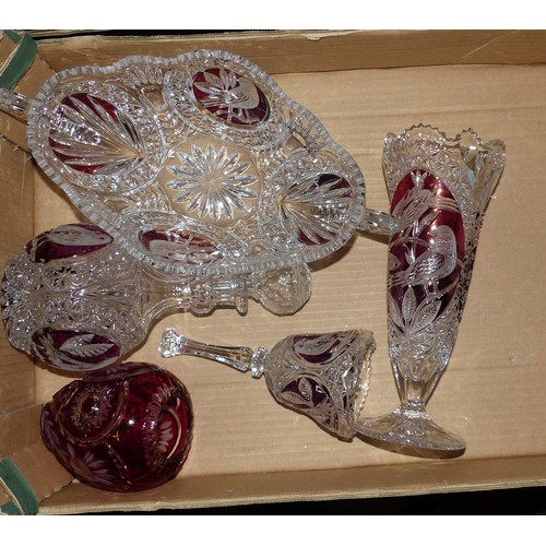 14 - A Collection of Quality Red Crystal Vases, Bowls, Decanter etc. (1 Tray)