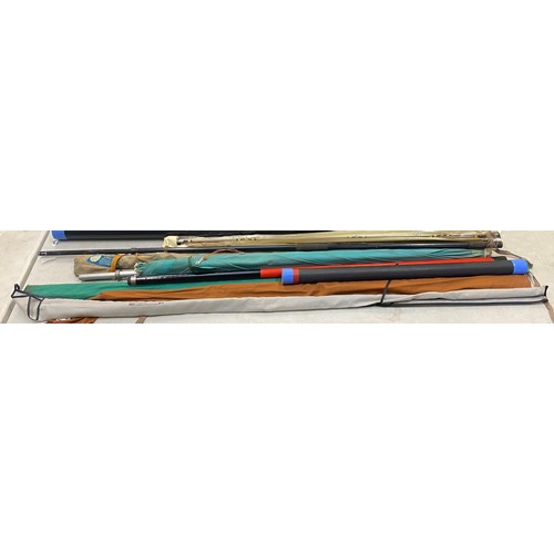 43 - Four Fly Fishing Rods with Rod Rests, Umbrella and Landing Net (4)