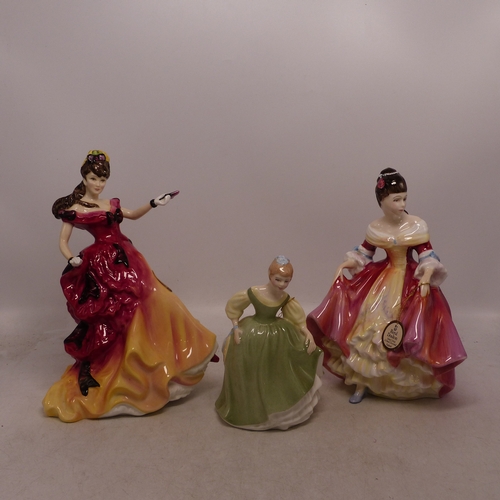 157 - Three Royal Doulton Lady Figures to include Belle HN3703, Fair Maiden (green) HN2211 and Southern Be... 