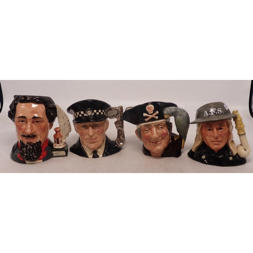 253C - 4 Small Royal Doulton Character Jugs to include Long John Silver D6386, Auxiliary Fireman D6887, The... 