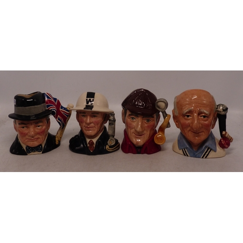 253D - 4 Small Royal Doulton Character Jugs to include A.R.P Warden D6872, Sir Winston Churchill D6849, The... 