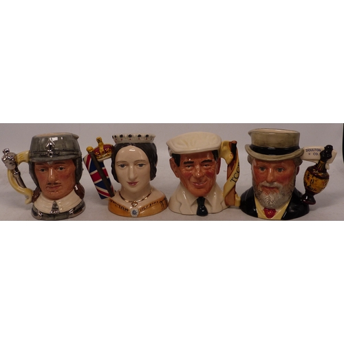 253E - 4 Small Royal Doulton Character Jugs to include Cromwell D6986, Sir Henry Doulton D7057, Queen Victo... 