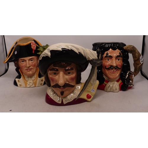 254 - 3 Large Royal Doulton Character Jugs to include Captain Hook D6947, Captain Bligh D6947 & Cyrano De ... 