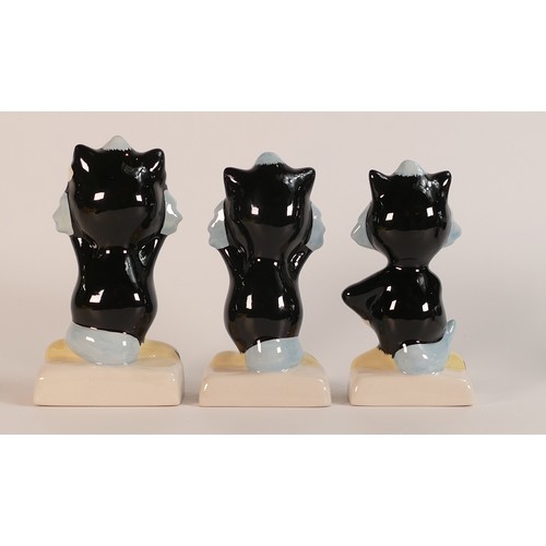 23 - Lorna Bailey set of three Wise Monkey cats SEE, HEAR, & SPEAK NO EVIL (3)