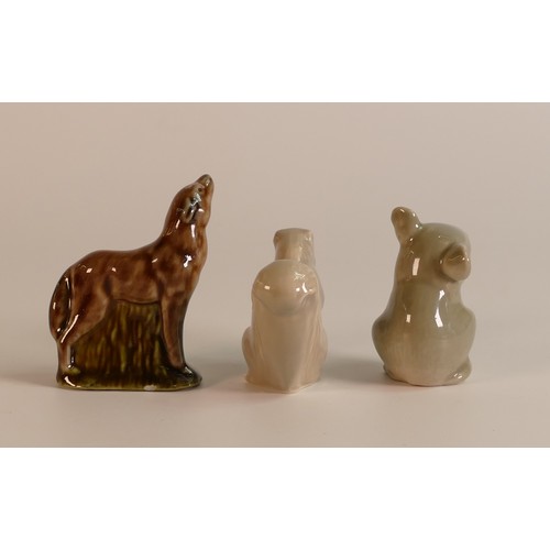 46 - Three Wade Whimsies including prototype Squirrel and Wolf together with an unusual seated mouse in g... 