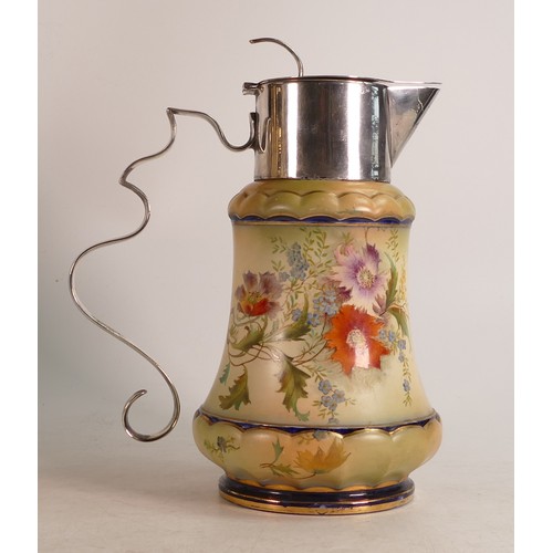 56 - Carlton Blush ware metal mounted claret jug in the Ragged Robin pattern, by Wiltshaw & Robinson, c19... 