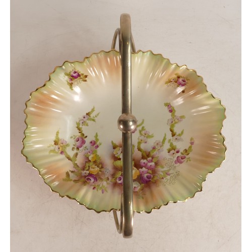 61 - Carlton Blush ware metal mounted oval Entree dish, with Rose & Garland decoration, by Wiltshaw & Rob... 