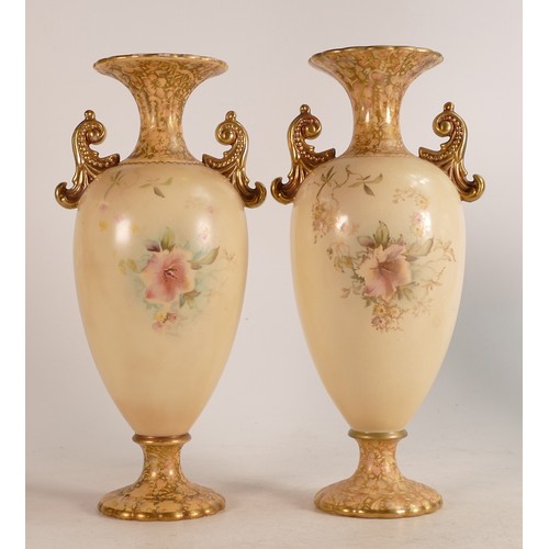 64 - Pair of Carlton Blush ware vases in the Petunia pattern by Wiltshaw & Robinson, c1900, height 16cm (... 