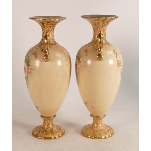 64 - Pair of Carlton Blush ware vases in the Petunia pattern by Wiltshaw & Robinson, c1900, height 16cm (... 