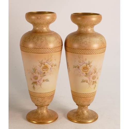 65 - Pair of Carlton Blush ware vases in the Arvista pattern by Wiltshaw & Robinson, c1900, height 27.5cm... 