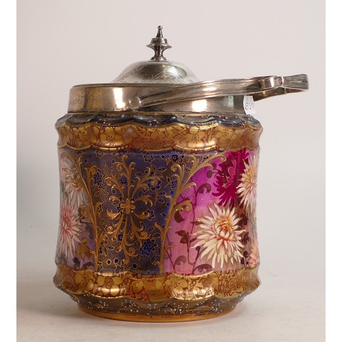 68 - Carlton Blush ware metal mounted biscuit barrel with floral decoration, by Wiltshaw & Robinson, c190... 