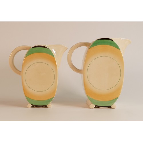 75 - Clarice Cliff for Newport Pottery Co., two Bonjour pattern graduated jugs. Height of tallest: 17cm (... 