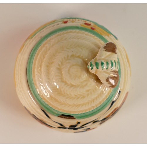 80 - Clarice Cliff for Newport Pottery, Beehive honey pot and cover in an autumn leaf design. Height: 9.2... 