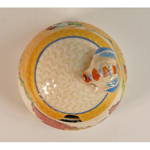 86 - Clarice Cliff for Newport Pottery, small Beehive honey pot and cover in floral and foliate design. H... 