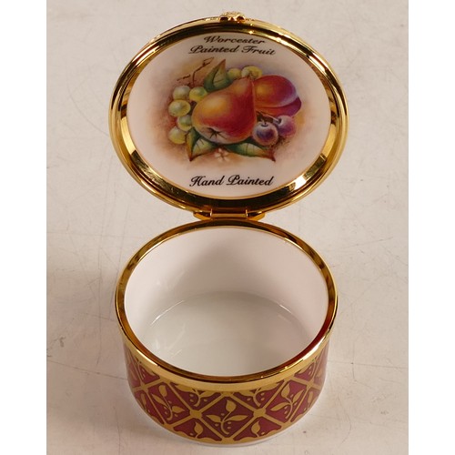 124 - Royal Worcester circular trinket pot from the Connoisseur Collection, painted with fruit and pears, ... 