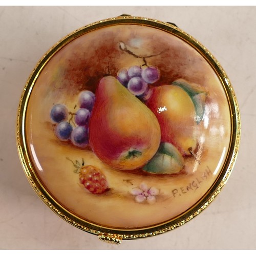 124 - Royal Worcester circular trinket pot from the Connoisseur Collection, painted with fruit and pears, ... 