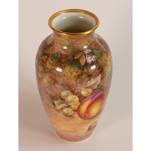 147 - H. Ayrton for Royal Worcester, hand painted fruit still life vase, shape no. 2227. Height: 18.4cm