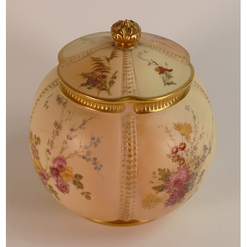 151 - Royal Worcester, Blush Ivory vase and cover painted with floral sprays. Height: 18cm