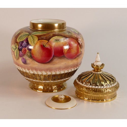 153 - D Winter for Royal Worcester, hand painted fruit still life potpourri vase, cover and internal lid. ... 