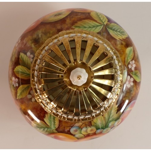 153 - D Winter for Royal Worcester, hand painted fruit still life potpourri vase, cover and internal lid. ... 