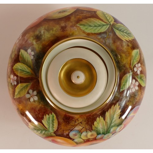 153 - D Winter for Royal Worcester, hand painted fruit still life potpourri vase, cover and internal lid. ... 