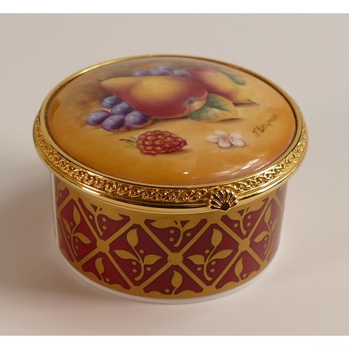 154 - J. Bowman for Royal Worcester, hand painted fruit still life trinket / pill pot. Signed to lower rig... 