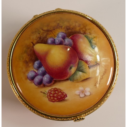 154 - J. Bowman for Royal Worcester, hand painted fruit still life trinket / pill pot. Signed to lower rig... 