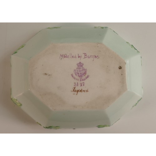 159 - Henri Bargas for Royal Worcester, lidded box with modelled lid of a child and leaves. Puce backstamp... 