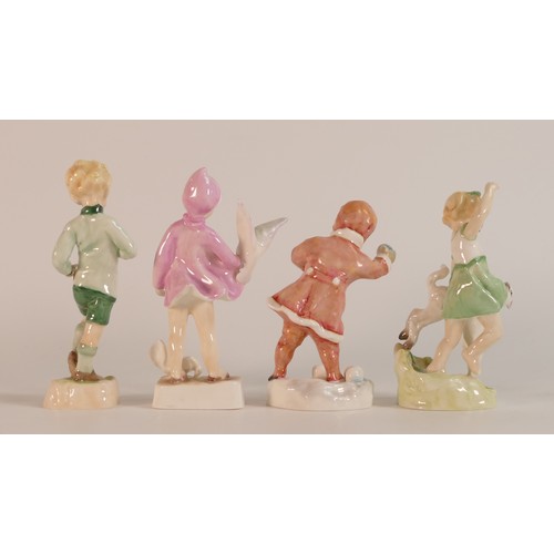 161 - Royal Worcester, four child figures Snowball, Peace, Springtime and Woodland Walk (4) Tallest: 13cm