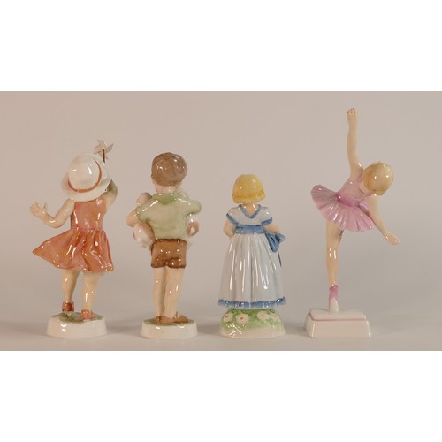 162 - Royal Worcester, four child figures Ballerina, Birthday Girl, Lets Run and Three's Company (4) Talle... 