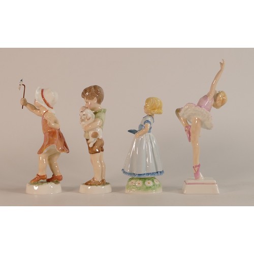 162 - Royal Worcester, four child figures Ballerina, Birthday Girl, Lets Run and Three's Company (4) Talle... 