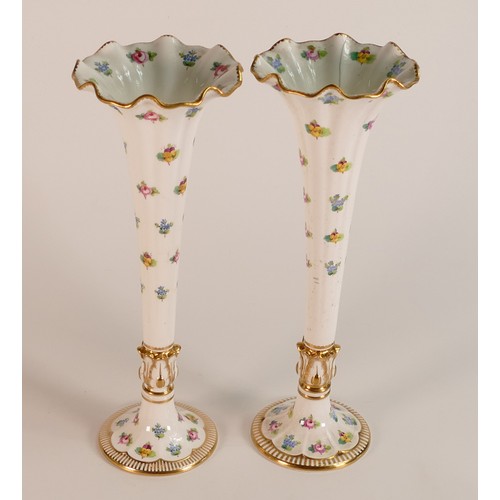 177 - Minton, a pair of pattern H669 floral trumpet vases with Corinthian base. a/f. Height: 26cm (2)