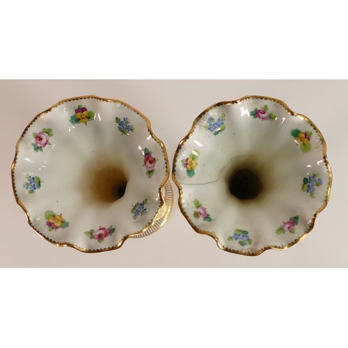 177 - Minton, a pair of pattern H669 floral trumpet vases with Corinthian base. a/f. Height: 26cm (2)