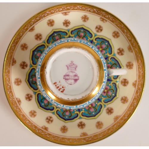 187 - Mintons, late 19th century Chinoiserie coffee can and saucer. Both cup and saucer are decorated with... 