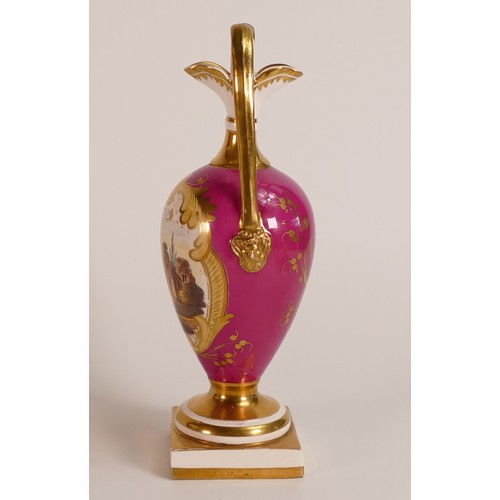 188 - 19th century Mintons two handled porcelain vase, gilded loop handles with hand painted panels of hou... 