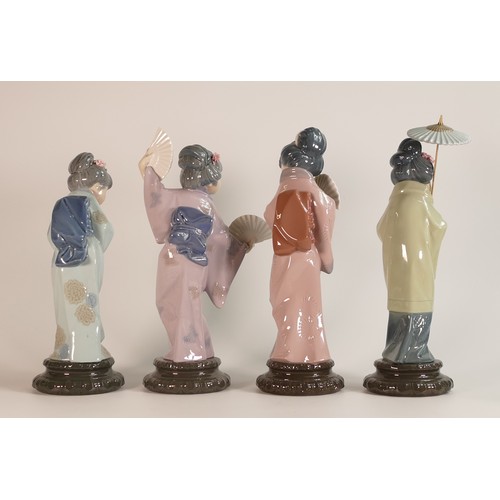 204 - Lladro, set of four figures of Geisha. Three Boxed. Height of tallest: 30cm (4)