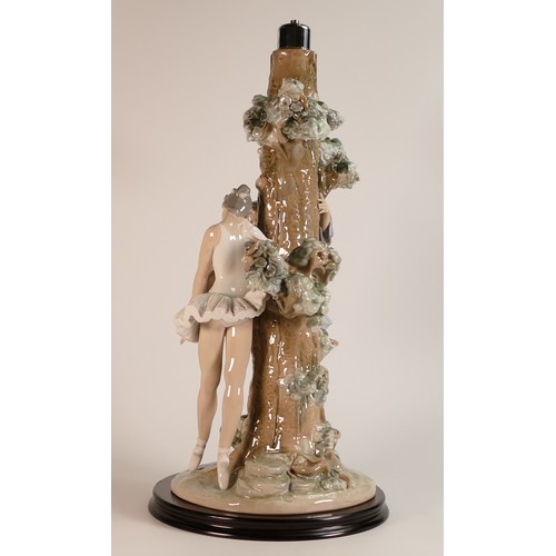 205 - Large Lladro Pierrot and Ballerina figural lamp. Modelled in the form of a Pierrot at play with a Ba... 