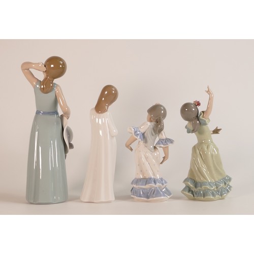 208 - Four Lladro figures including  - two dancing girls together with young girl with a Puppy plus a girl... 