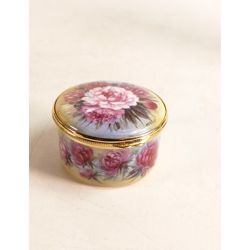 212 - Moorcroft enamel Peony lidded box by Nigel Creed. Limited edition 30/75. Boxed with certificate. Dia... 