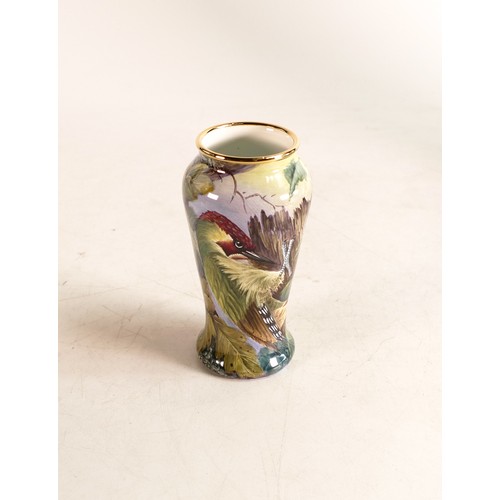 213 - Moorcroft enamel Green Woodpecker vase by Nigel Creed. Limited edition 65/75. Boxed with certificate... 