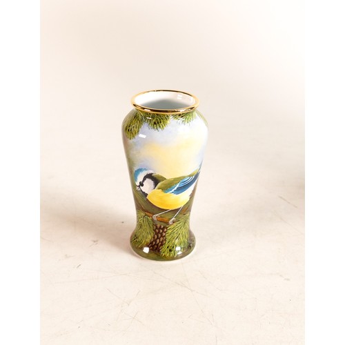 222 - Moorcroft enamel Blue Tit vase by Stephen Smith. Limited edition 10/25. Boxed with certificate. Heig... 