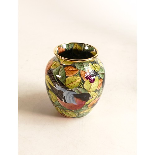 227 - Moorcroft enamel Bullfinches vase by Stephen Smith. Limited edition 14/25. Boxed with certificate. H... 