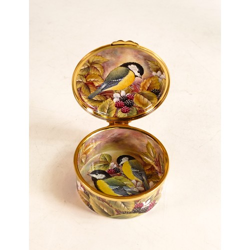 237 - Moorcroft enamel Hedgerow round lidded box by Stephen Smith. MCC 2002. Boxed, diameter 7cm